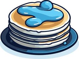 A stack of fluffy pancakes drizzled with blue syrup and topped with a blueberry vector