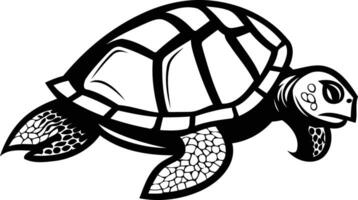 A black and white illustration of a turtle in a side view vector