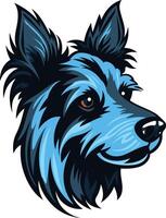 A striking illustration of a dog's head, rendered in a bold, graphic style vector