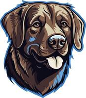 A friendly and playful chocolate labrador retriever with a blue outline, perfect for branding, pet related products, or cheerful designs vector