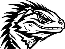 Black and white illustration of a lizard's head with a sharp and detailed design vector