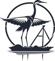 Heron Standing on a Platform with a Tripod in a Circle vector