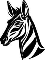 Striking black and white silhouette of a zebra head, perfect for logo design, branding, and wildlife illustrations vector