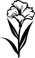 Elegant black and white illustration of a single flower with leaves, perfect for adding a touch of nature to your designs vector