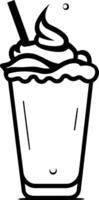 A simple, black and white line drawing of a milkshake with whipped cream and a straw vector