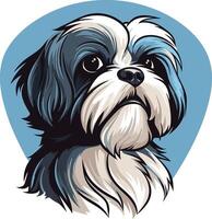 Cute cartoon illustration of a shih tzu dog with black and white fur, perfect for pet related products, websites, and social media vector