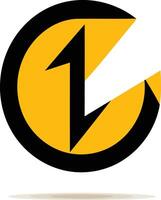 A bold, abstract logo with a black lightning bolt in a yellow circle with a black outline vector