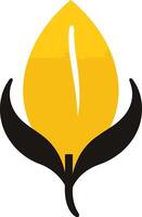 Abstract flower logo design featuring a yellow petal with black stems vector