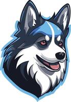 A friendly cartoon husky with blue highlights, smiling and looking to the right vector