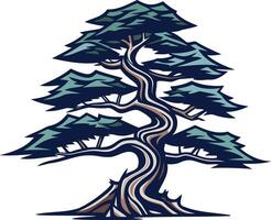 A stylized illustration of a bonsai tree, showcasing its intricate branches and thick trunk vector