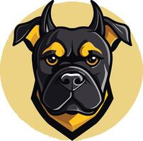 Cool cartoon illustration of a black and yellow bulldog mascot with a fierce expression vector