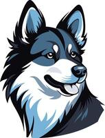 A friendly, cartoon style husky dog with blue eyes and a happy expression vector
