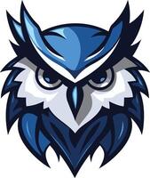 Cool, blue owl mascot logo design with sharp, stylized features, perfect for sports teams, gaming clans, or brands seeking a strong, unique identity vector