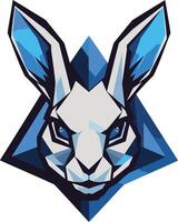 A bold, geometric logo featuring a stylized rabbit's head with sharp, angular details and a striking blue and white color scheme vector