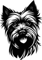 A striking black and white portrait of a yorkshire terrier, captured in a bold and graphic style vector