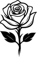 Simple black and white illustration of a rose with leaves, perfect for tattoo designs, logos, and other projects vector