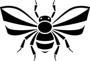 A bold, stylized black and white illustration of a bee, perfect for logo design, branding, or creating a striking graphic element vector