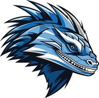 Fierce blue dragon head mascot with sharp teeth and a menacing expression vector