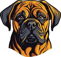 A detailed and striking illustration of a boxer dog's head, captured in a close up view, perfect for branding, pet related projects, and social media vector