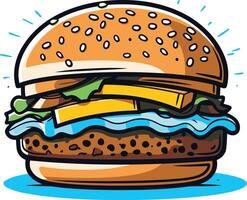 A juicy, cartoon style hamburger with all the fixings, perfect for fast food menus, social media posts, and branding vector