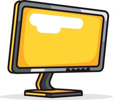 Cute, cartoon style illustration of a yellow computer monitor with a blank screen vector
