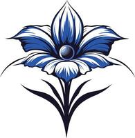 Stylized Blue Flower with Black Stem vector