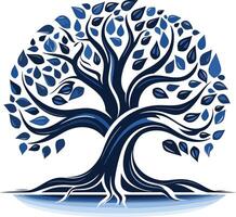 Elegant stylized blue tree with raindrop leaves, perfect for environmental, nature, or growth related branding vector