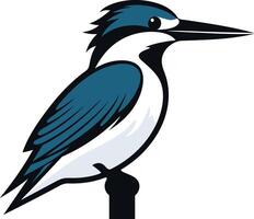 A bold and graphic illustration of a kingfisher perched on a branch, perfect for logo design, branding, and nature themed projects vector
