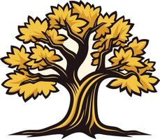 A stylized illustration of a large oak tree with thick branches and a strong trunk vector