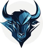 Powerful and modern bull logo design in blue and white vector