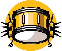 A Golden Snare Drum with Sticks and a Yellow Background vector