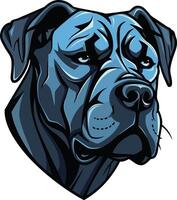A powerful and bold illustration of a bulldog's head, rendered in a striking blue color palette vector