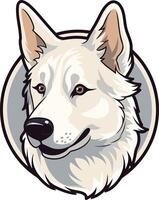 Smiling white shepherd dog head in a circular frame, perfect for branding, logos, and pet related designs vector
