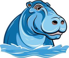 Smiling Blue Hippopotamus in Water vector