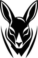 A bold, stylized silhouette of a rabbit's head in black and white vector
