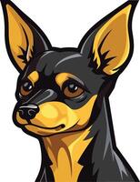Cute and playful, this cartoon illustration of a black and tan chihuahua is perfect for pet related designs, branding, and social media vector