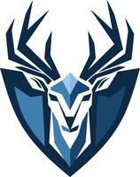 Modern, bold, and abstract deer logo design with a shield shape, perfect for a sports team, hunting club, or any brand seeking a powerful and unique image vector