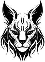 Black and white tattoo design of a wild cat's head, perfect for adding a touch of fierce beauty to any project vector