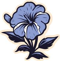 A charming illustration of a single blue hibiscus flower with white accents, rendered in a stylized, whimsical style vector