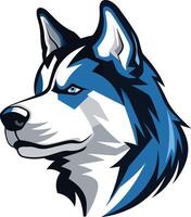 A bold and stylized illustration of a husky's head, featuring sharp lines and a striking blue color scheme vector
