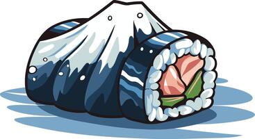 A fun and quirky illustration of a sushi roll shaped like mount fuji, perfect for adding a touch of japanese culture to your designs vector
