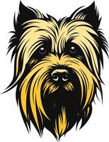 A detailed illustration of a yorkshire terrier's head, featuring a playful and expressive face vector