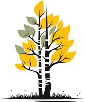A stylized illustration of a double trunked tree with yellow leaves and black bark vector