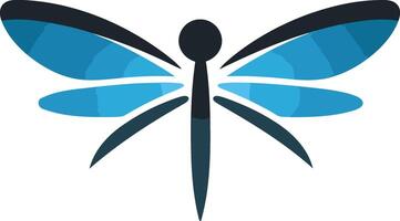 Stylized dragonfly illustration in blue and black, perfect for branding, logo design, or as a nature inspired graphic element vector