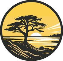 Cypress Tree Silhouette at Sunset vector