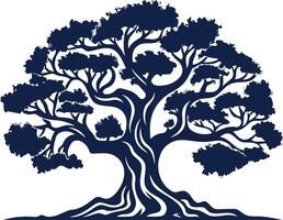 A stylized silhouette of a majestic tree with intricate branches and roots, perfect for branding, logos, and nature inspired designs vector