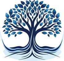 A stylized blue tree with intricate roots, perfect for representing growth, stability, and community vector