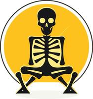 Skeleton Sitting in a Circle with Yellow Background vector