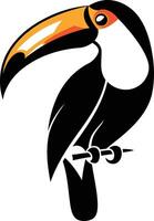 A bold, black silhouette of a toucan with its large beak and bright colors, perfect for logo design or tropical themed projects vector