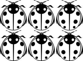 Six stylized black and white ladybugs arranged in a symmetrical pattern vector